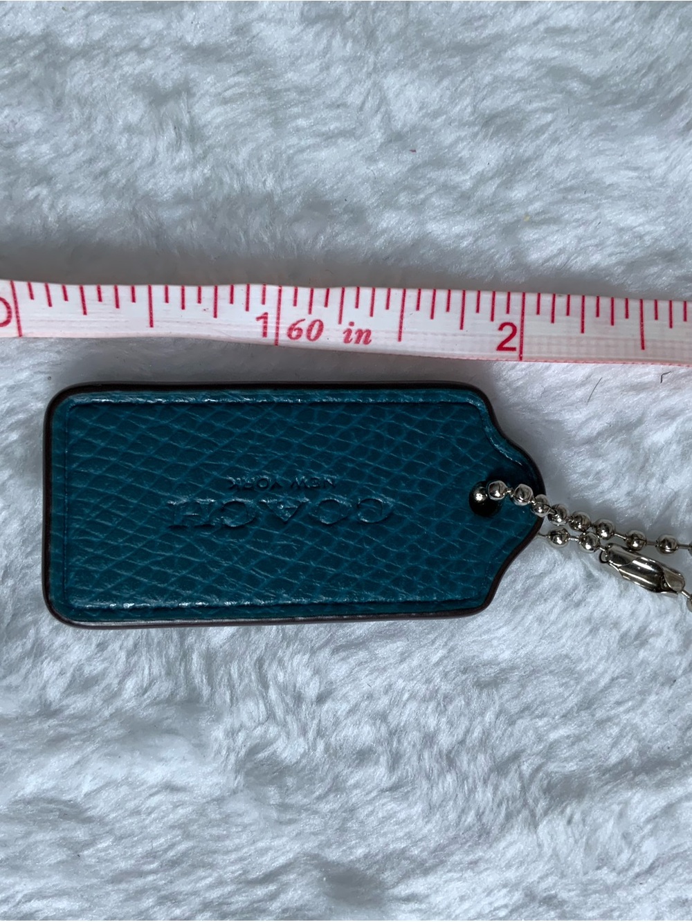Coach Teal Leather Tag Charm with Silver Ball Chain